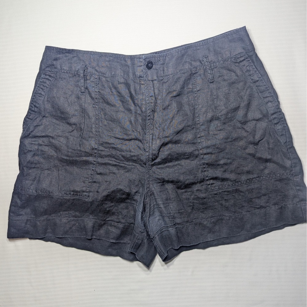Lauren Ralph Lauren‎ Black 100% Linen Pleated Shorts Size 14 Quiet Luxury